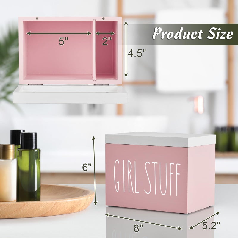 DRASTAR Tampon Holder for Bathroom  Pink Lady Stuff Box for Bathroom Accessories  Pink Bathroom Decor Feminine Product Organizer  Pad Organize Case with hinged lid  Shark Week Tampon Storage - Image 4